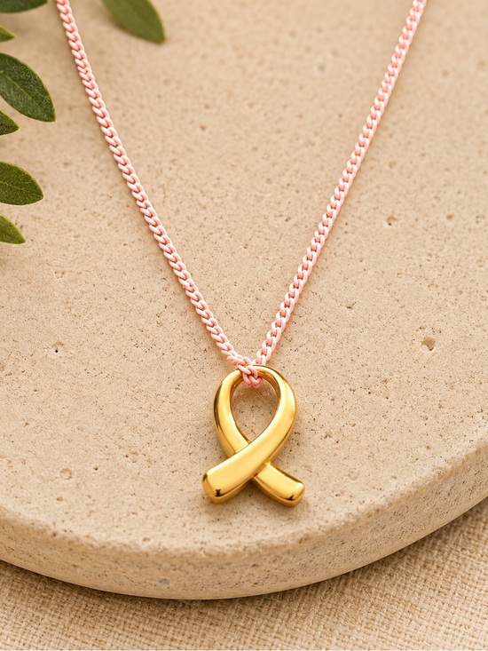 Plunder Jewelry - Plunder Pink Powder coated Awareness gold Ribbon Necklace NWT Hypoallergenic